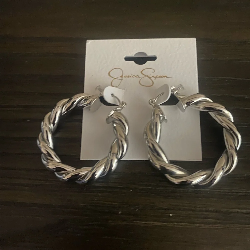 NEW Jessica Simpson silver twisted earrings